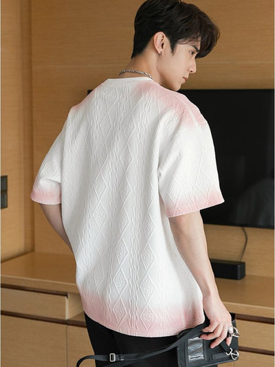 [CHICERRO] Gradation color contrast loose short-sleeved T-shirt CR0006