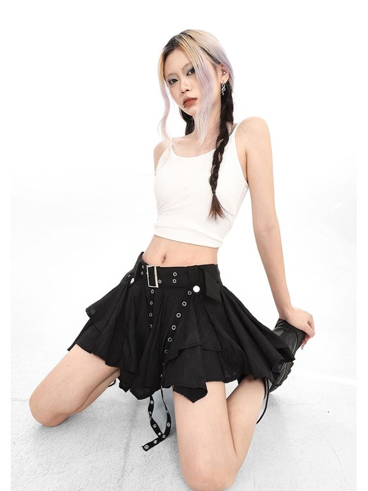 【Sai Xiaolao】Ribbon pleated irregular frill tutu skirt SX0008