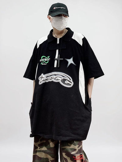 【UUCSCC】Retro design half zip half sleeve polo shirt  US0044