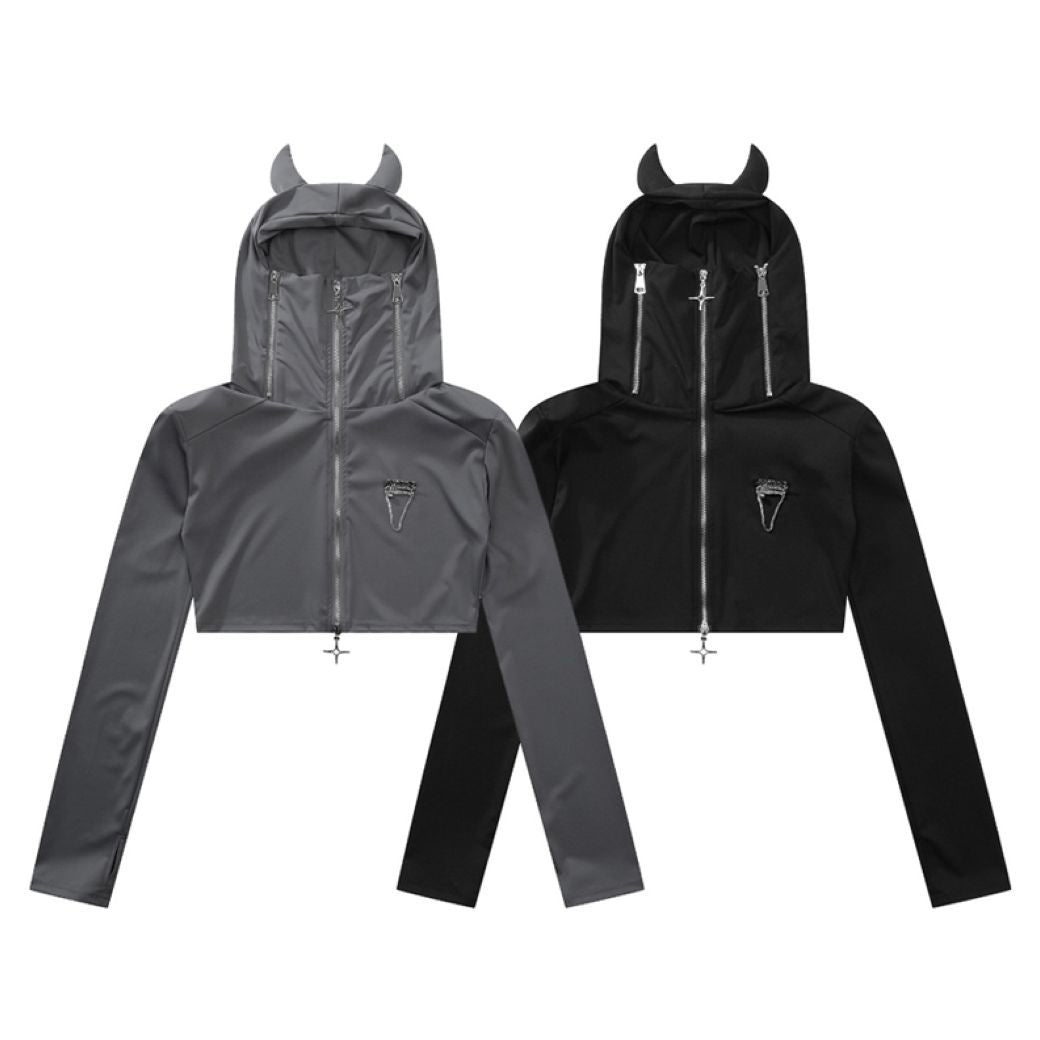 【Take off】Little devil ear hood thin short jacket  TO0015