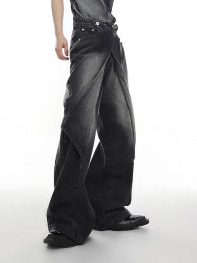 【Culture E】Deconstructed cut piece design washed flare jeans  CE0066