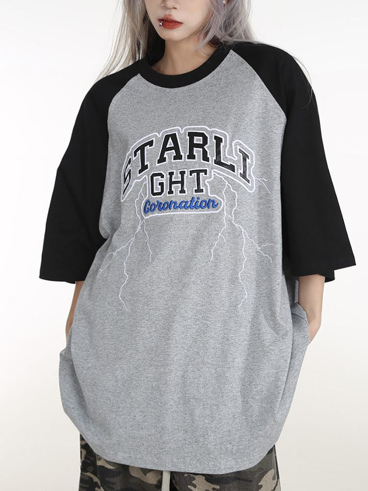 [CEDY] Contrast color lightning printed oversized T-shirt CD0027
