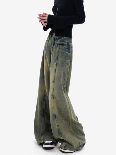 [EDX] Drape design loose wide leg jeans EX0006