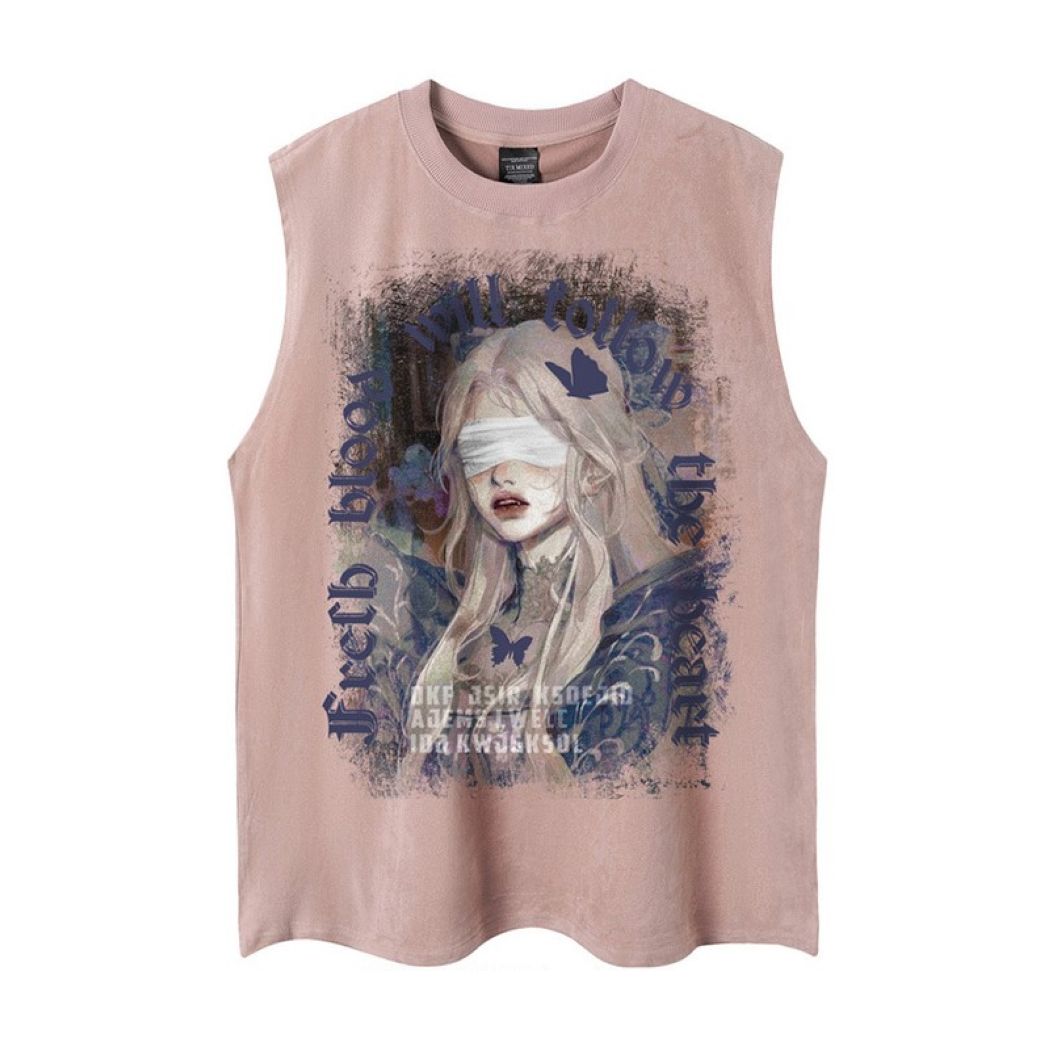 【NIHAOHAO】Girl print oversized sleeveless T-shirt  NH0051