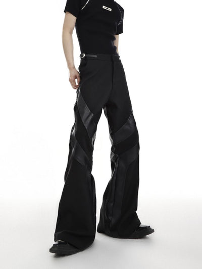[Culture E] Belt buckle design three-dimensional stripe flare casual pants CE0067