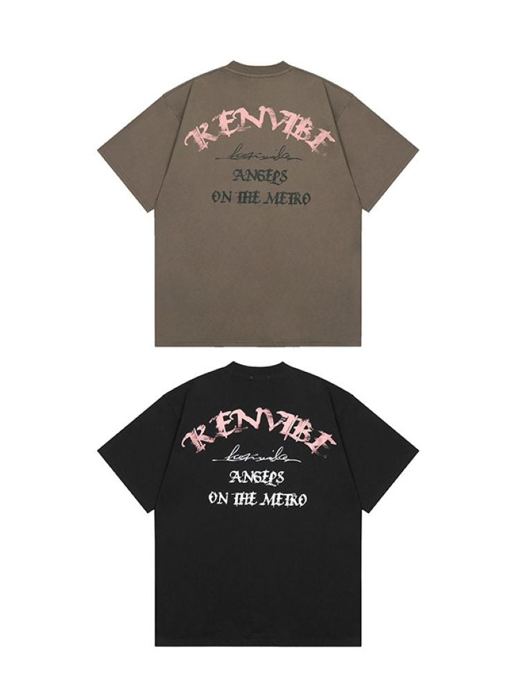 【CEDY】Retro street print oversized short sleeve T-shirt  CD0028