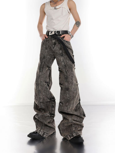 [Culture E] Dark gray high waist flared old wash jeans CE0065