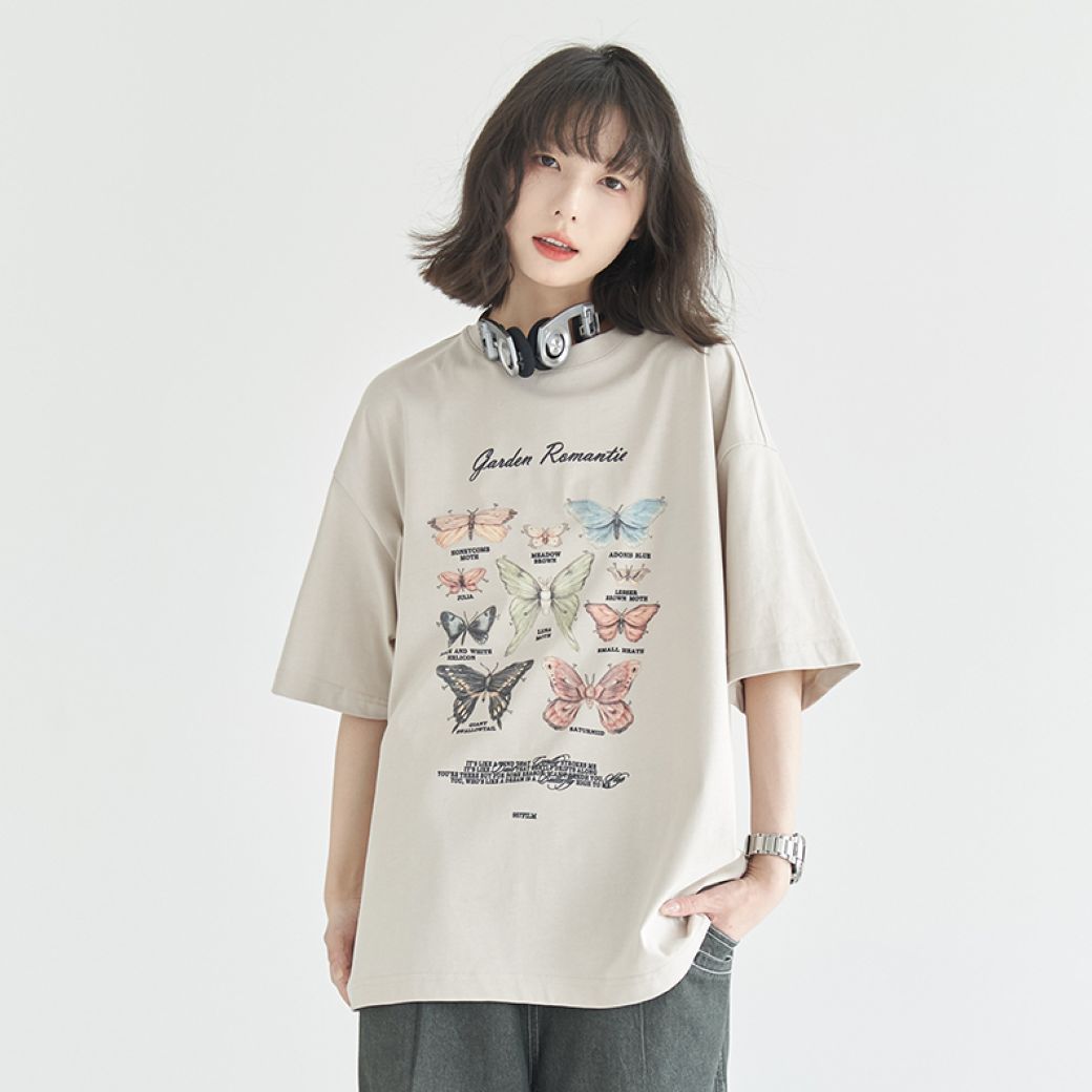 【Universal Gravity Museum】Butterfly print loose cotton short sleeve T-shirt UG0028