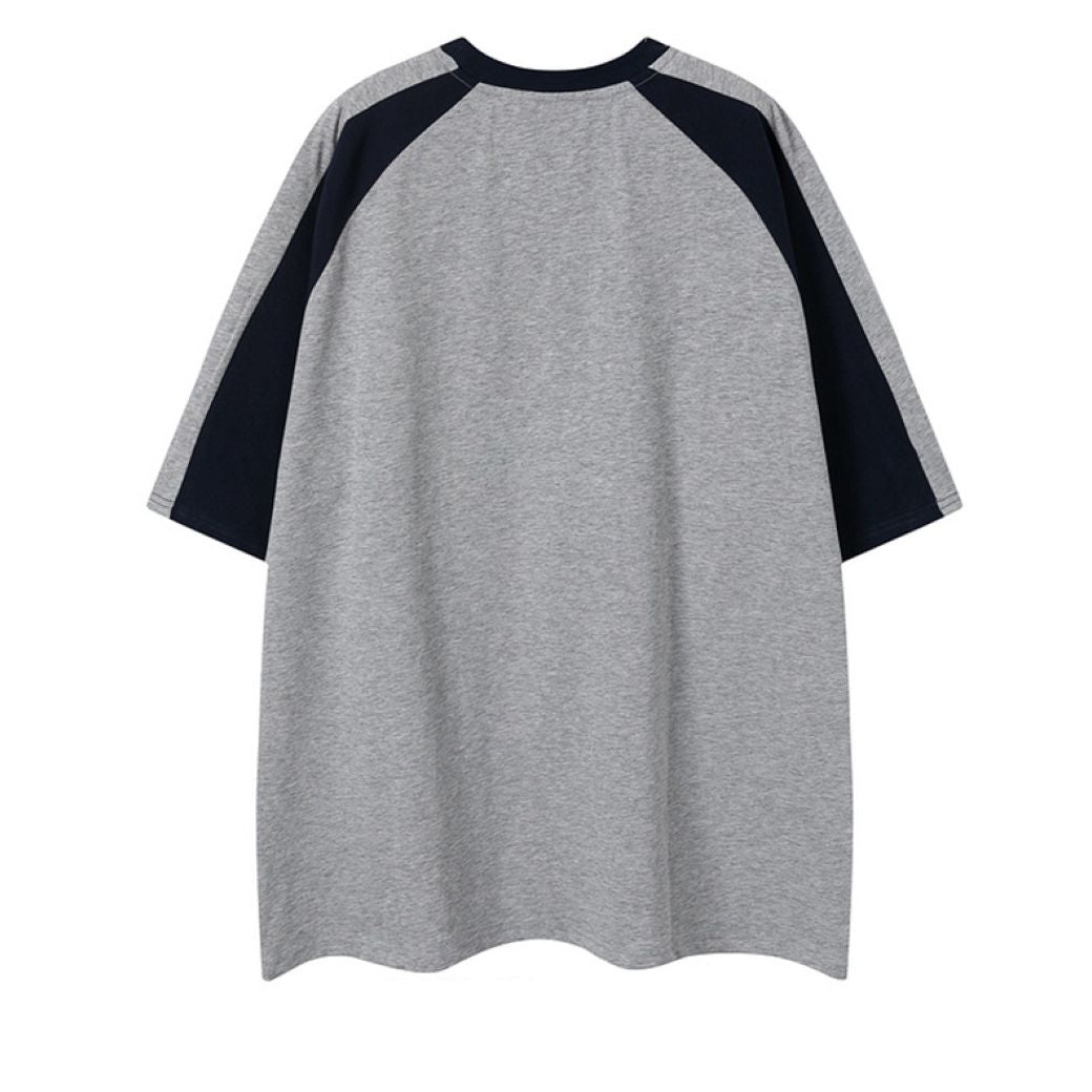 [NIHAOHAO] Stitch contrast color half sleeve T-shirt NH0048