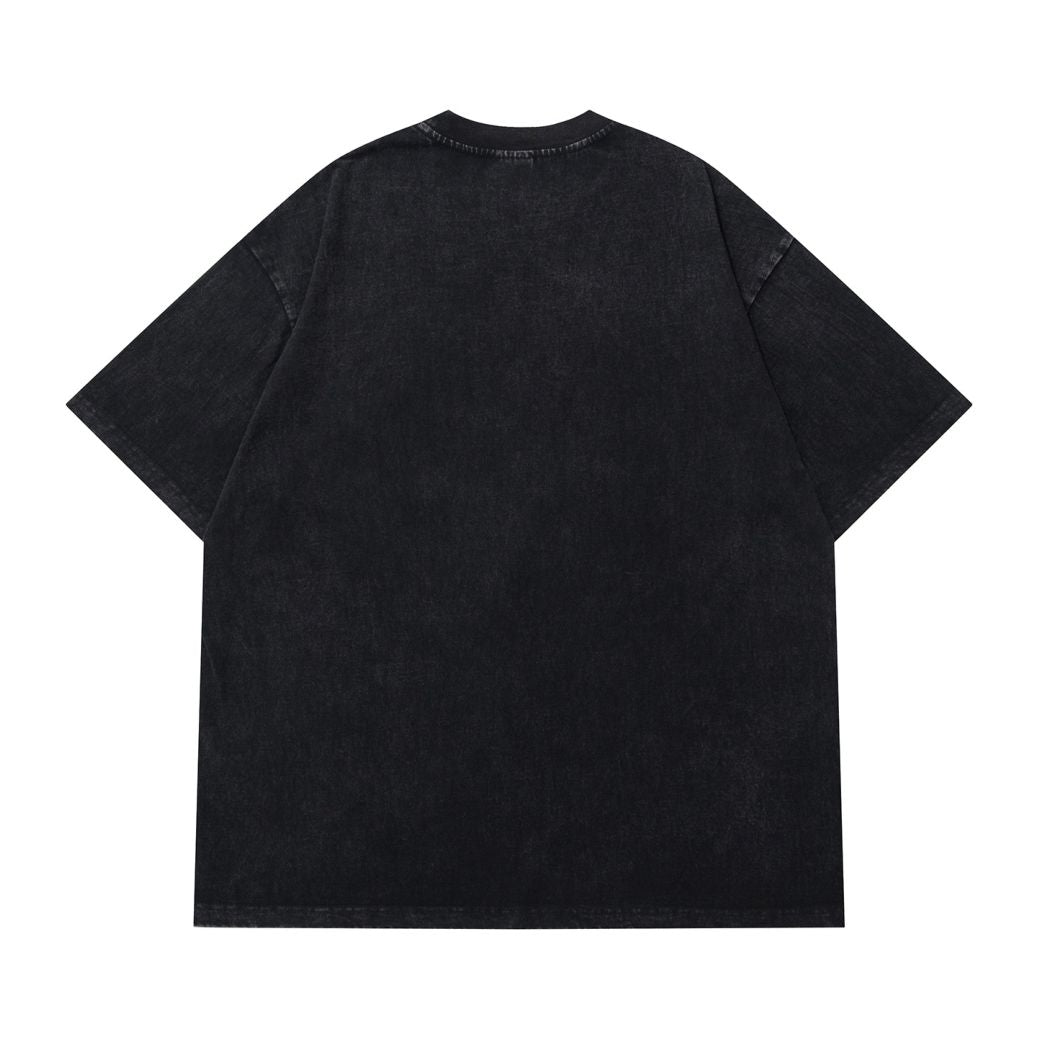 【W3】Dark print oversized short-sleeved T-shirt  WO0008