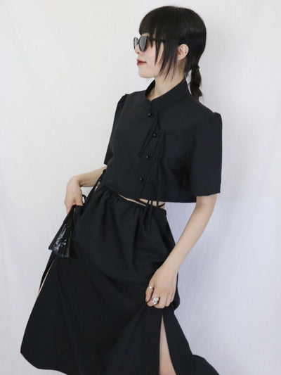 【ROSETOWER】Chinese style slit design short sleeve dress  RT0009