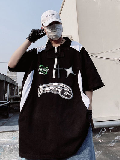 【UUCSCC】Retro design half zip half sleeve polo shirt  US0044