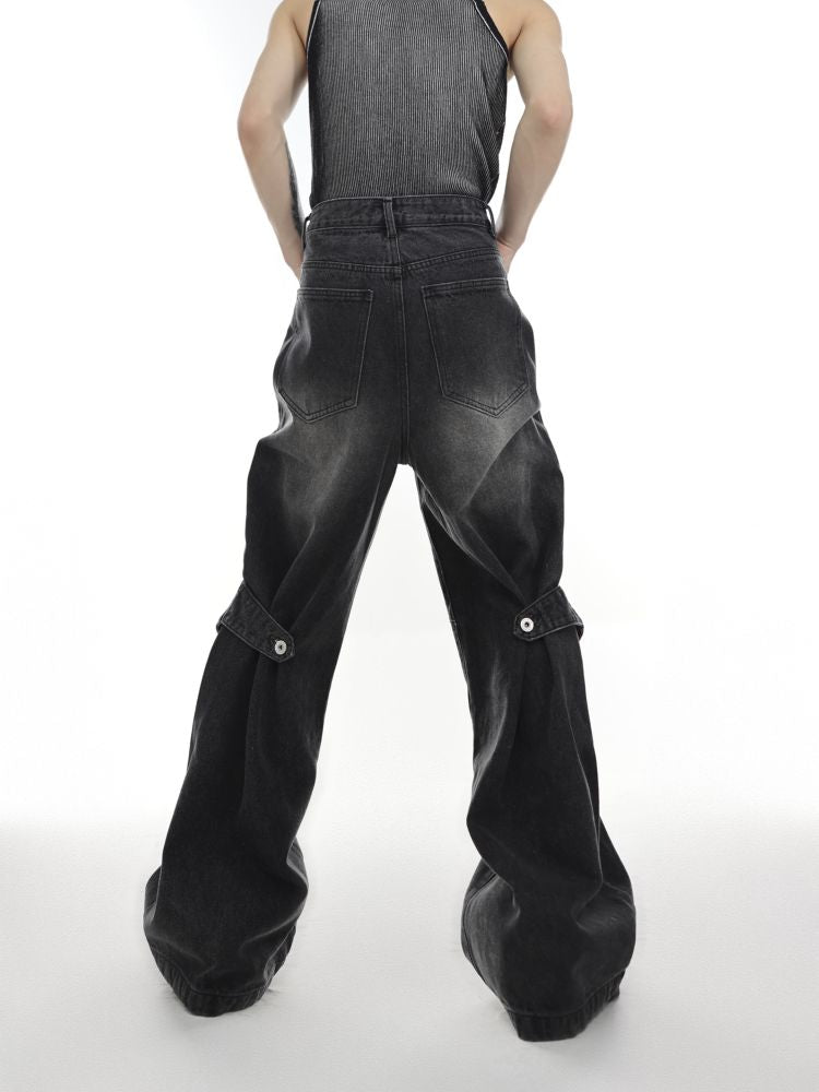 [Culture E] Deconstructed cut piece design washed flare jeans CE0066