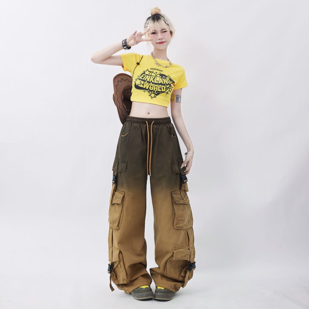 【Rayohopp】Gradient Washed Multi-Pocket Drawstring Pants  RH0025
