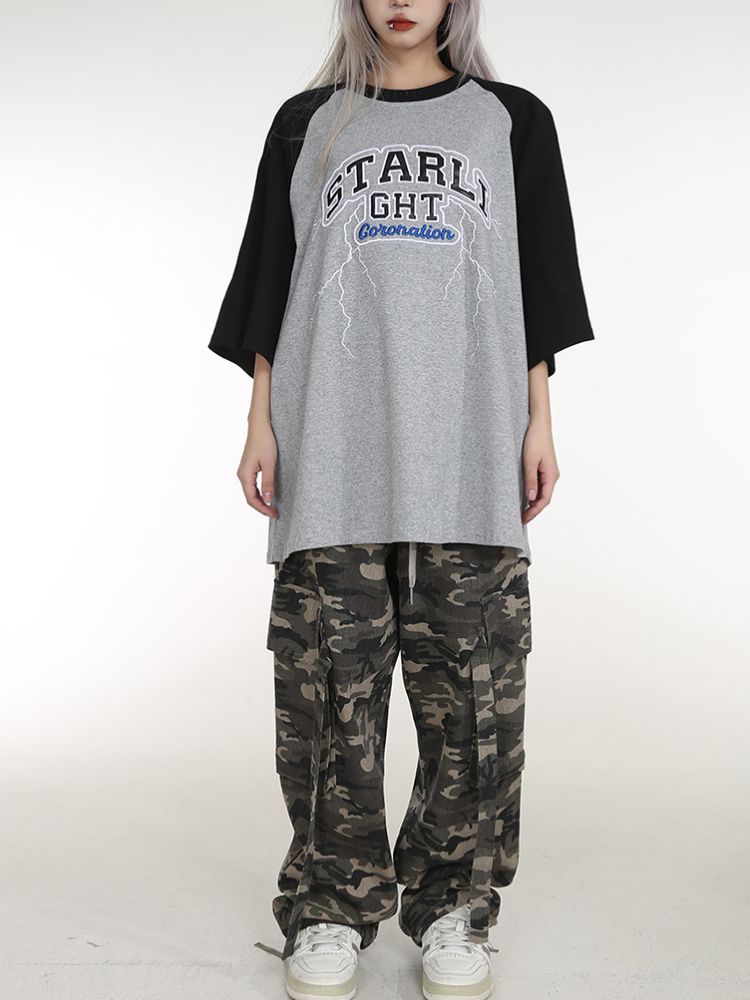 【CEDY】Contrast color lightning printed oversized T-shirt  CD0027