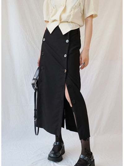 【ROSETOWER】Slit design niche irregular skirt RT0004