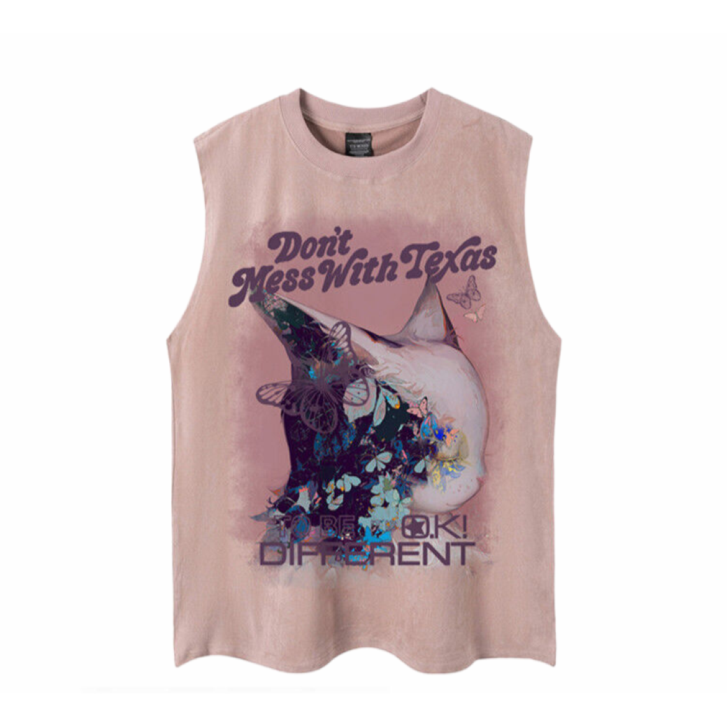 【VEG Dream】Retro cat butterfly print loose sleeveless vest T-shirt  VD0207