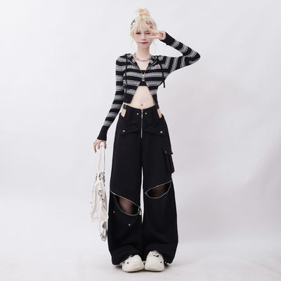 【Rayohopp】Multi zip pocket wide leg casual pants  RH0024