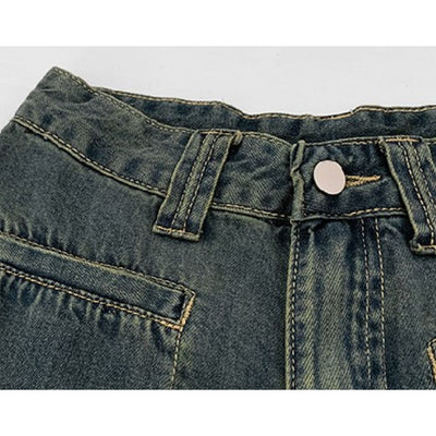 【Sai Xiaolao】High waist drape wide leg denim pants  SX0011