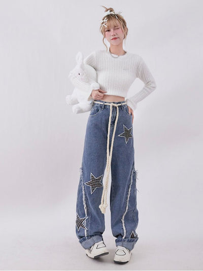 【Rayohopp】Star embroidery design casual pants  RH0020