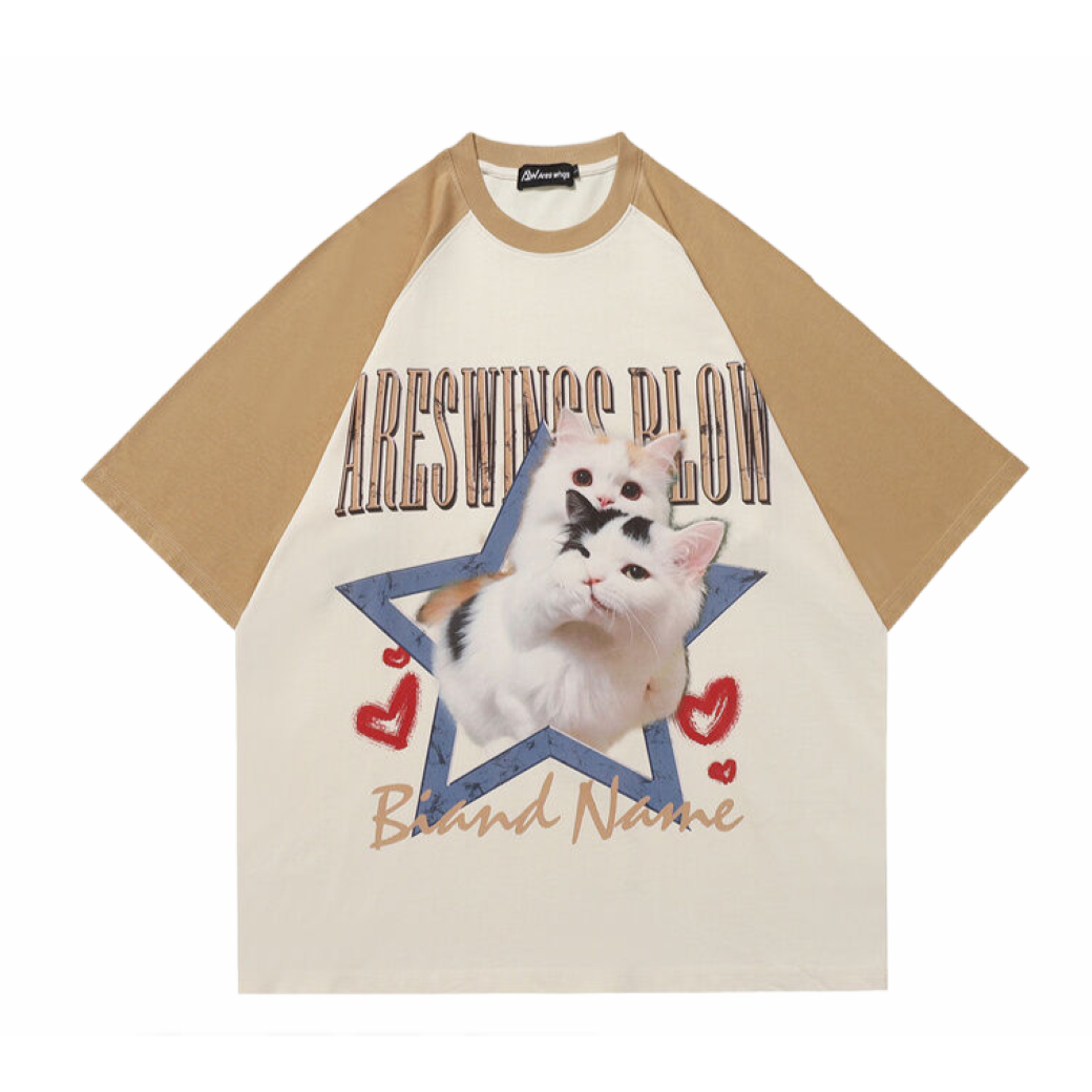 [VEG Dream] Retro Kitten raglan sleeve short sleeve T-shirt VD0208