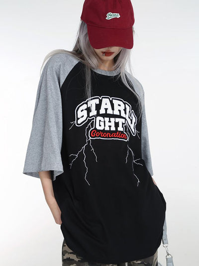 [CEDY] Contrast color lightning printed oversized T-shirt CD0027
