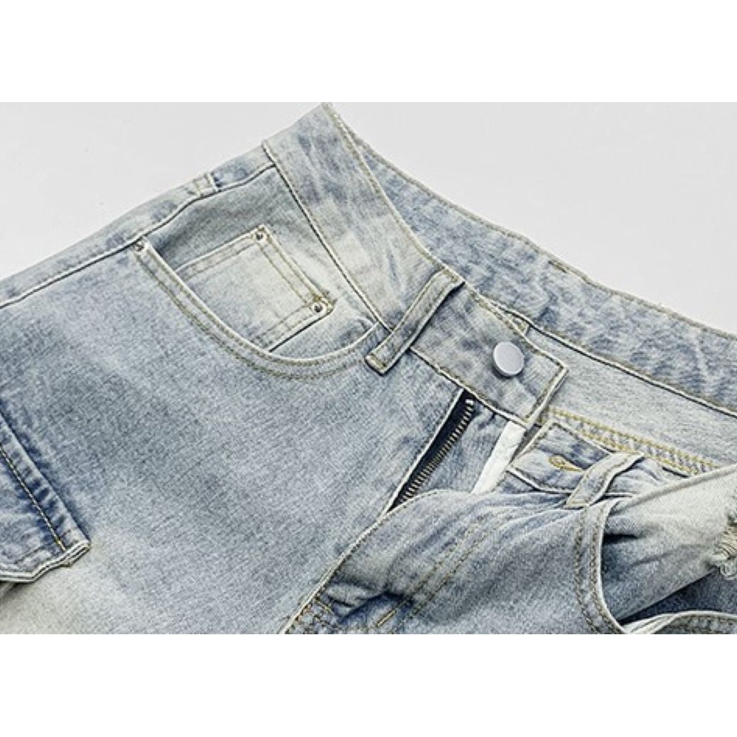 [Sai Xiaolao] Multi pocket high waist straight denim pants SX0010