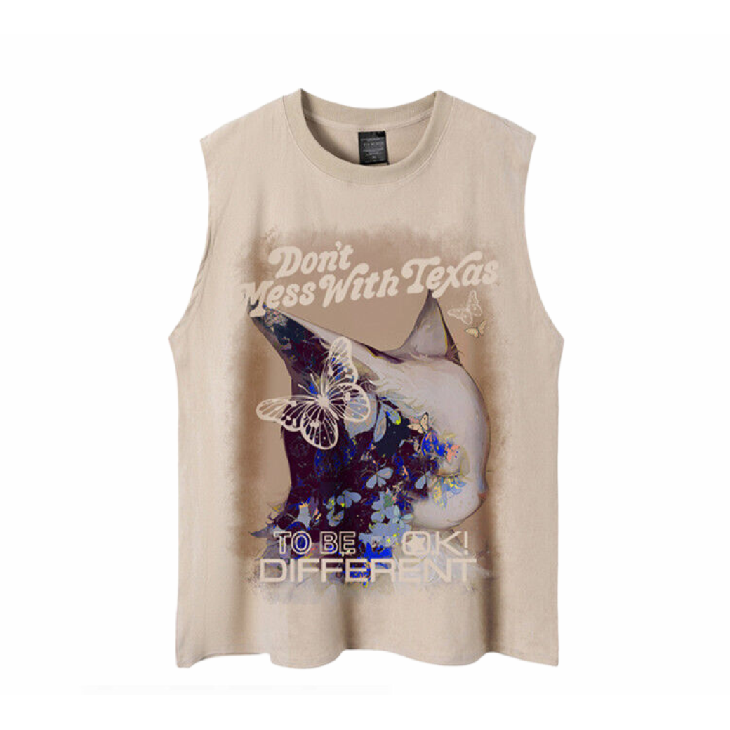 【VEG Dream】Retro cat butterfly print loose sleeveless vest T-shirt  VD0207