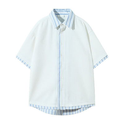 【CHICERRO】Waffle fake two-piece loose casual shirt  CR0002