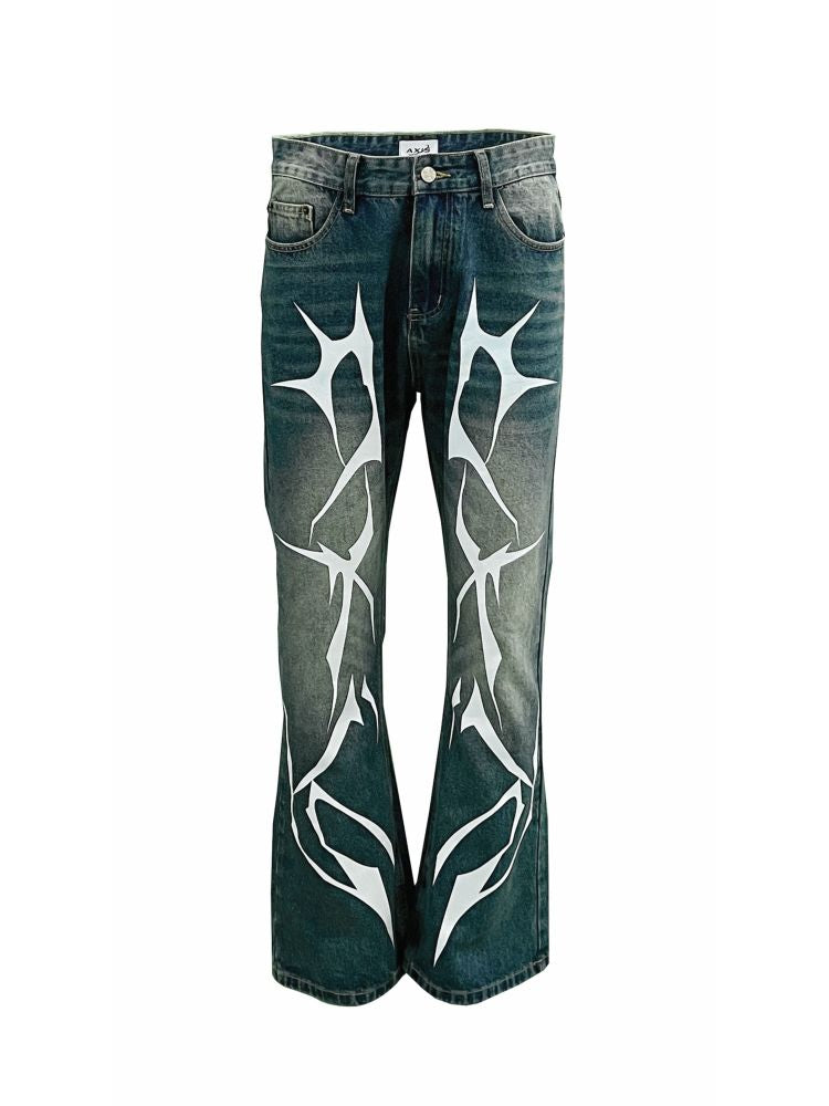 【Ⅱtype trb】Lightning design flare pants jeans LT0004