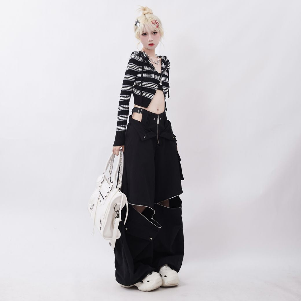 【Rayohopp】Multi zip pocket wide leg casual pants  RH0024