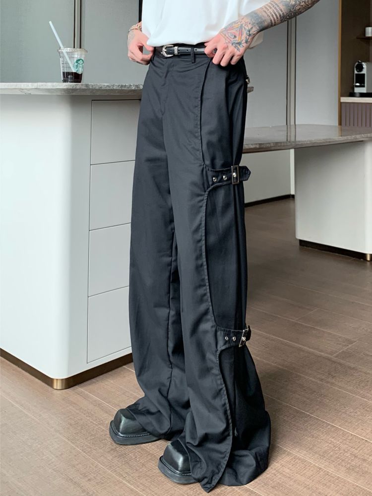[CUIBUJU] Strap design loose wide leg pants CB0019