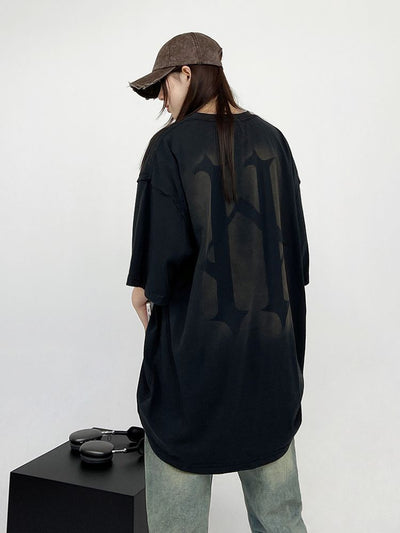 【CEDY】Gothic character print oversized short-sleeved T-shirt  CD0025