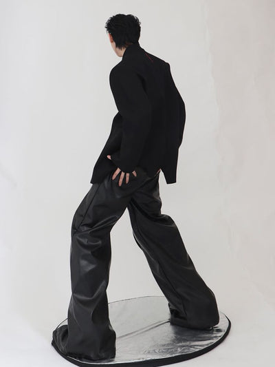 【Culture E】High-end metal button design loose leather straight pants  CE0070