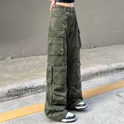 Multi-pocket design loose casual pants  HL2942