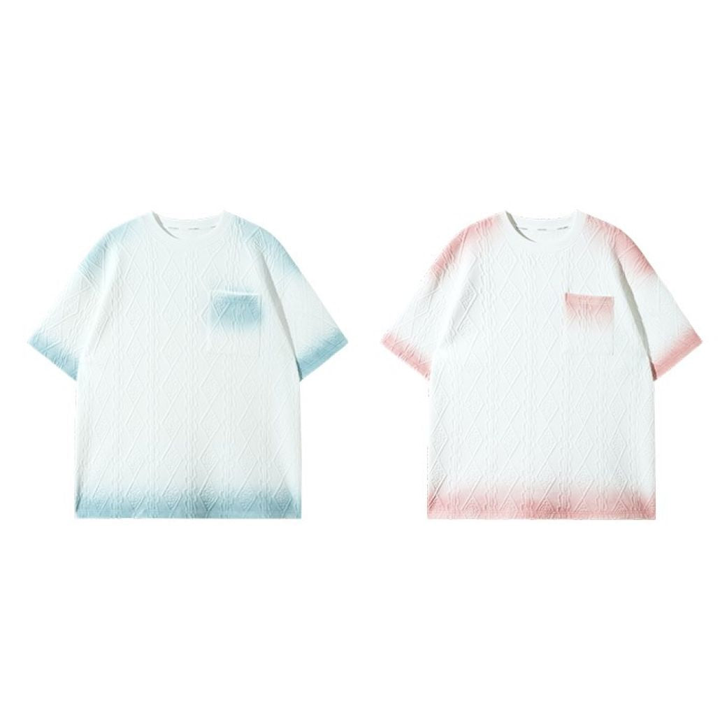 【CHICERRO】Gradation color contrast loose short-sleeved T-shirt  CR0006