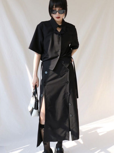 【ROSETOWER】Slit design niche irregular skirt RT0004