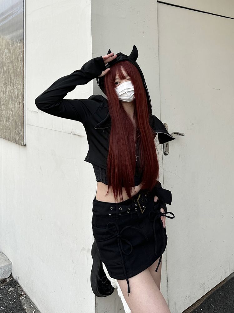 【Take off】Little devil ear hood thin short jacket  TO0015