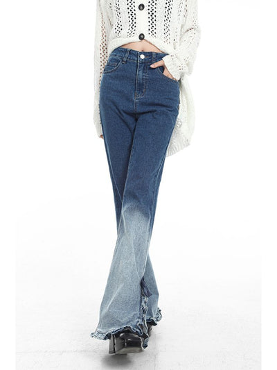 【Sai Xiaolao】Side ribbon design high waist denim jeans  SX0007