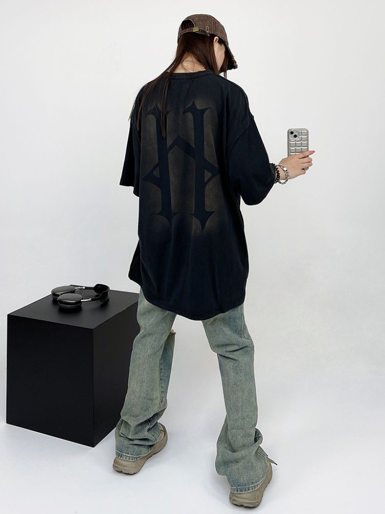 【CEDY】Gothic character print oversized short-sleeved T-shirt  CD0025