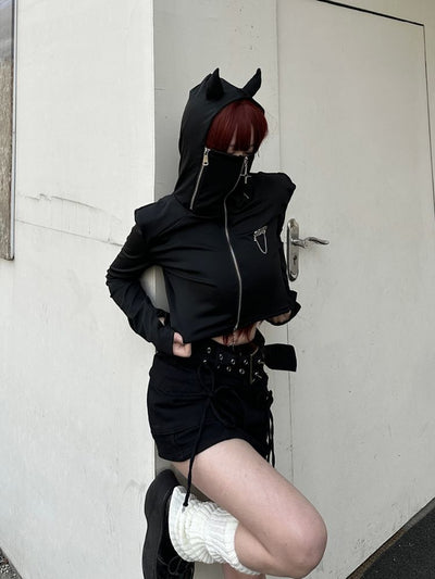 【Take off】Little devil ear hood thin short jacket  TO0015