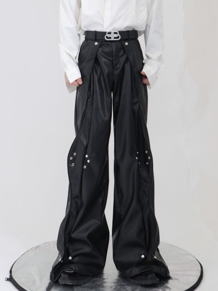 【Culture E】High-end metal button design loose leather straight pants  CE0070