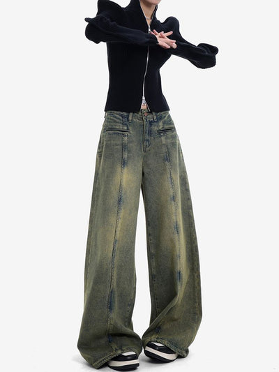 [EDX] Drape design loose wide leg jeans EX0006