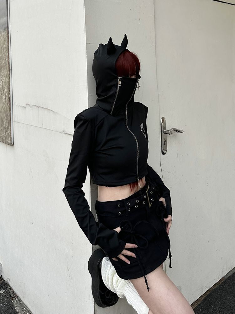 【Take off】Little devil ear hood thin short jacket  TO0015