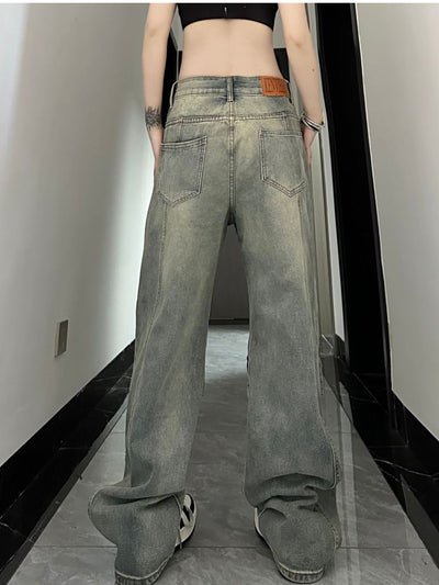 【W3】Yellow mud-dyed washed multi-pocket jeans  WO0009