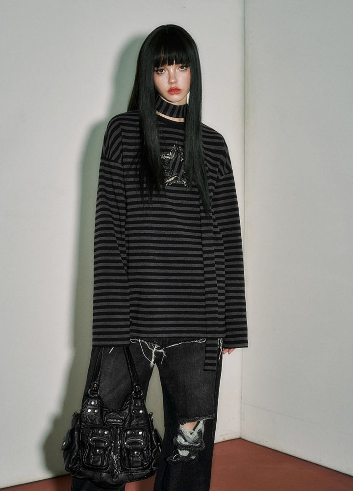 YUKAHOUSE 】Border line design dark style loose silhouette