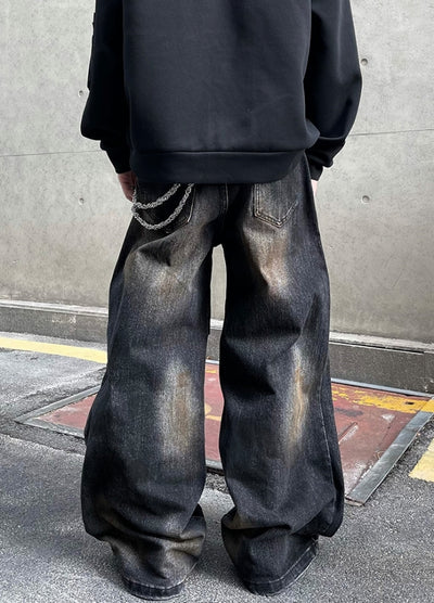 【DARKFOG】Vintage dull base color wide damaged denim pants  DF0058