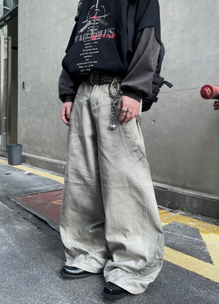 【DARKFOG】White balance wash design wide denim pants  DF0059