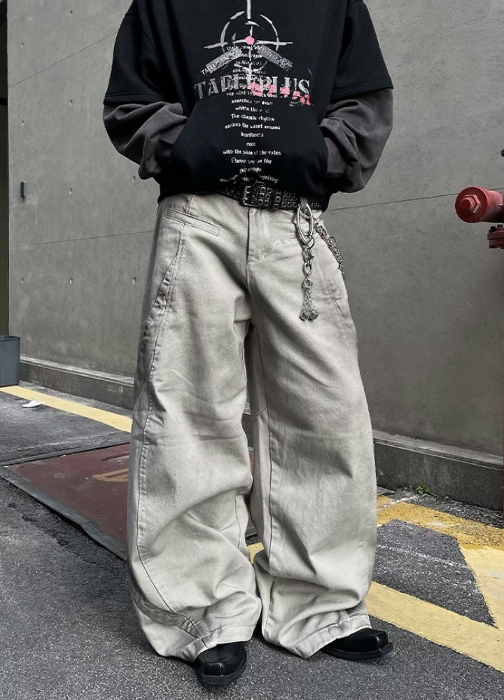 【DARKFOG】White balance wash design wide denim pants  DF0059