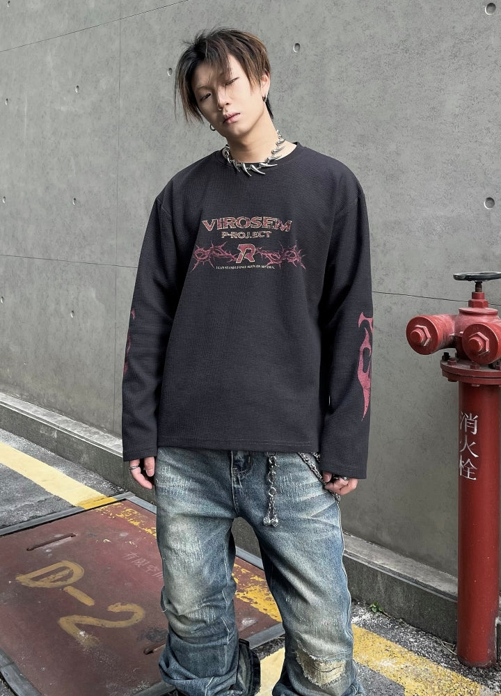 【DARKFOG】Vintage base color flame street-like long sleeve T-shirt  DF0060